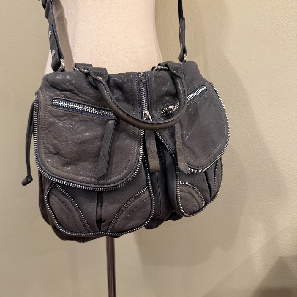 Lockheart New York Malia Gray Leather Crossbody Bag Multi Pocket Satchel Handbag